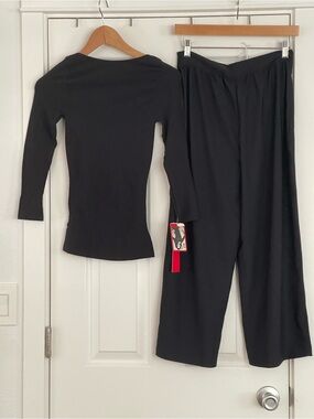 SPANX Black Long-Sleeve Fitted Top and Wide Leg Pants Set